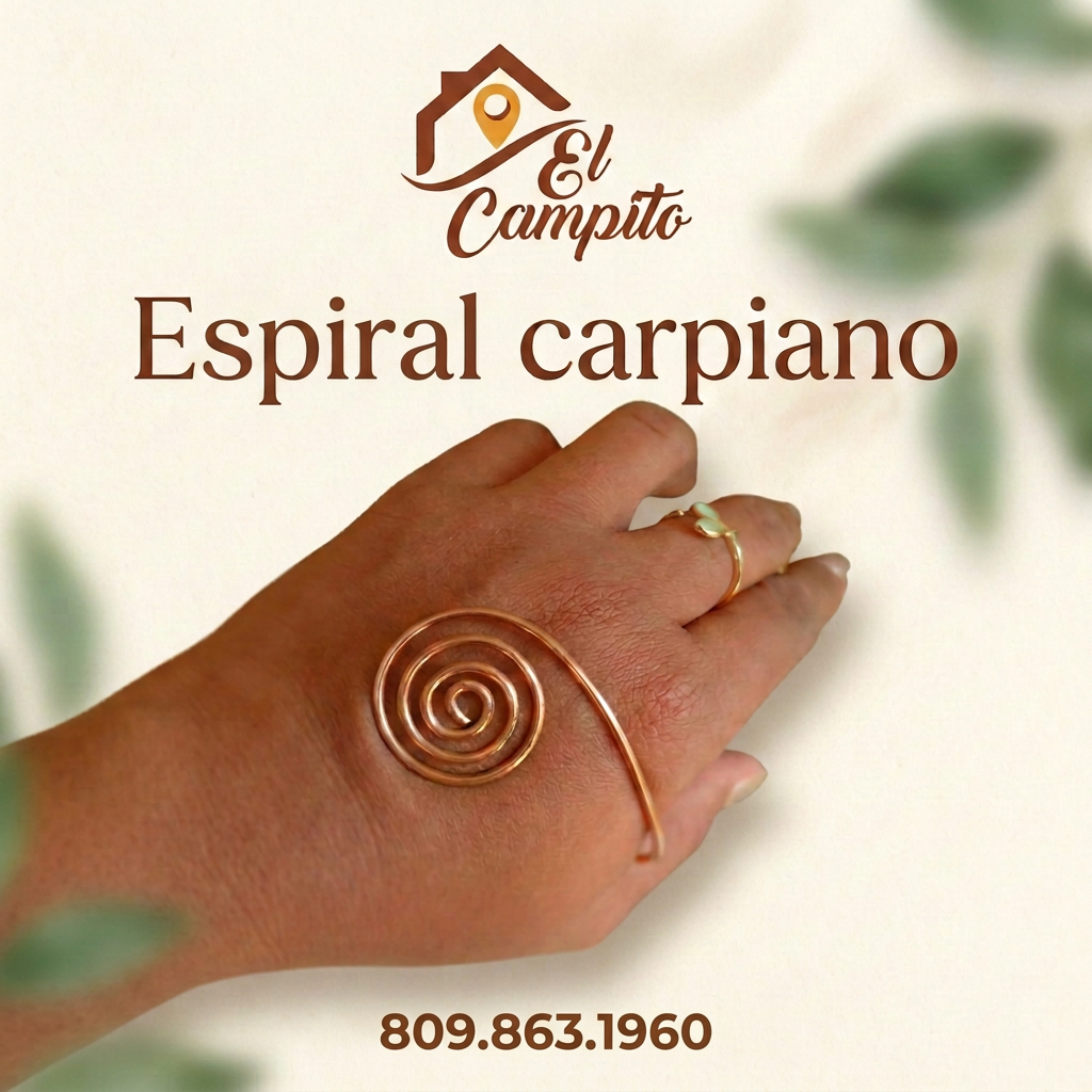 Espiral Carpiano de cobre puesto en la mano, otra vista